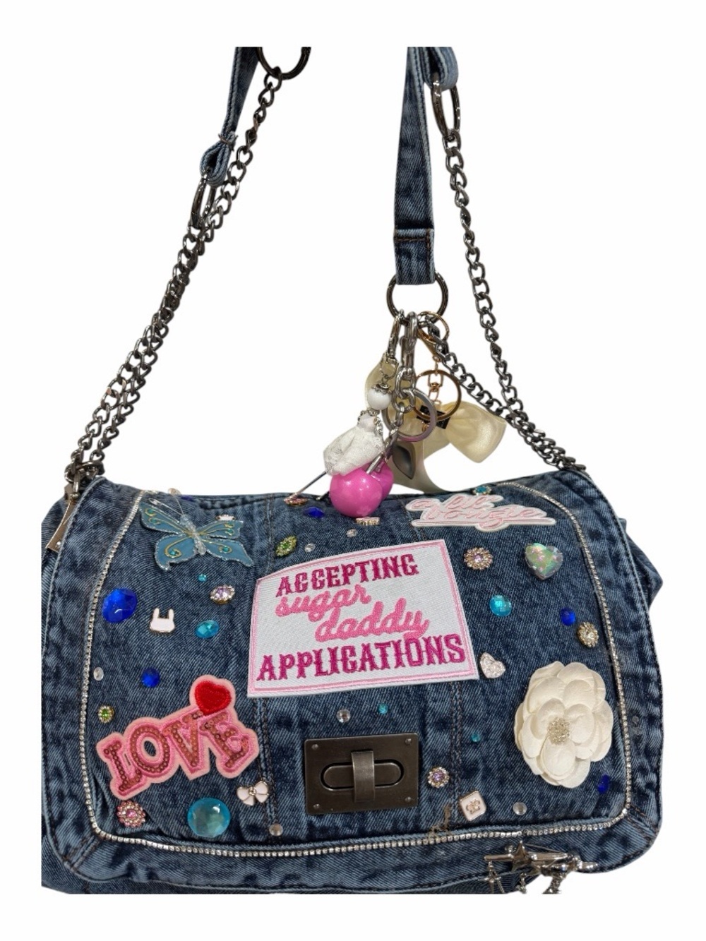 Denim Patch Embellished Crossbody Bag - Blue - Picture 6 of 6